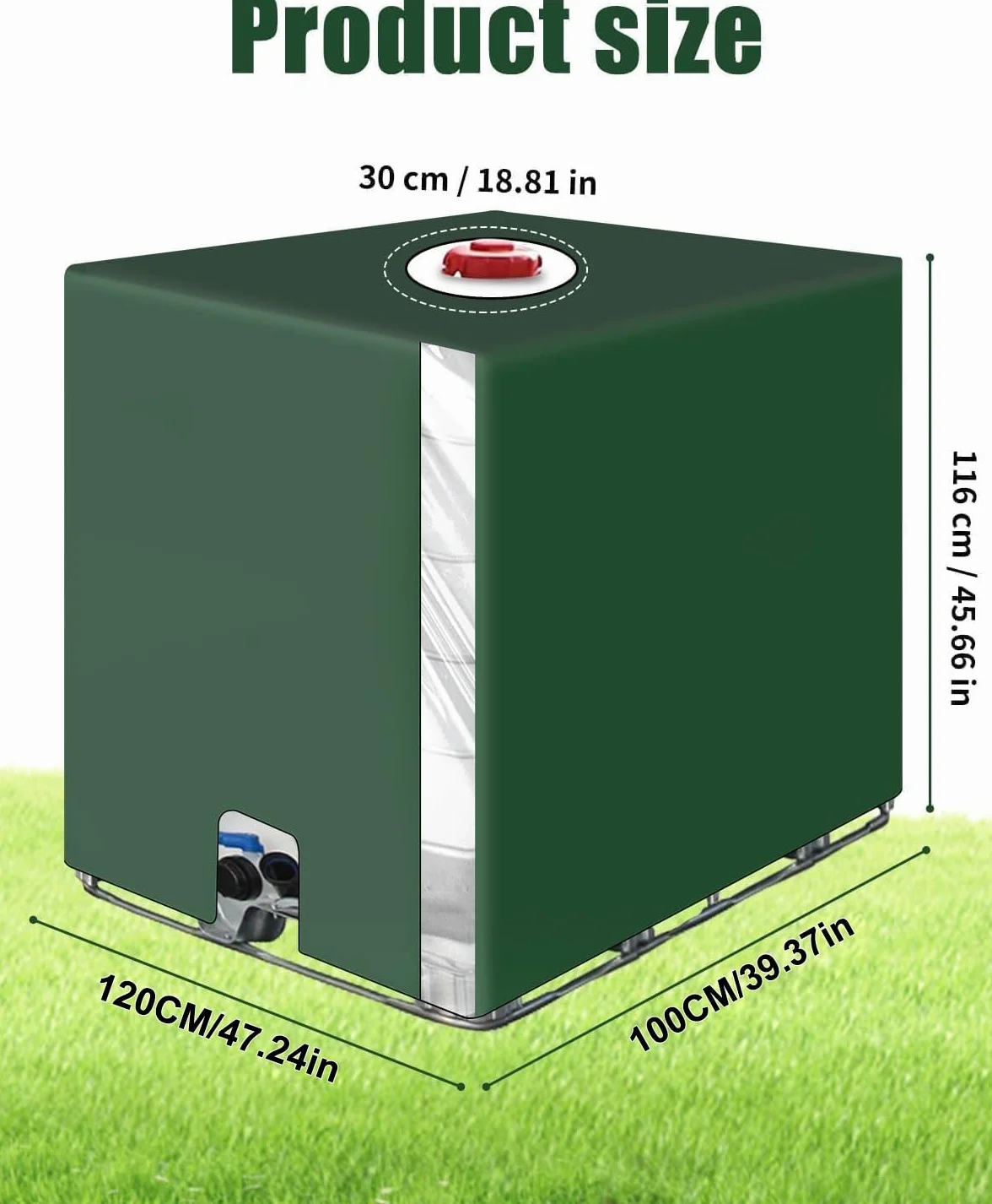 IBC Tankabdeckung 1000 Liter mit Öffnung oben, UV-Schutz, Staubschutz, Tankabdeckung, Grün (120 x 100 x 116 cm)