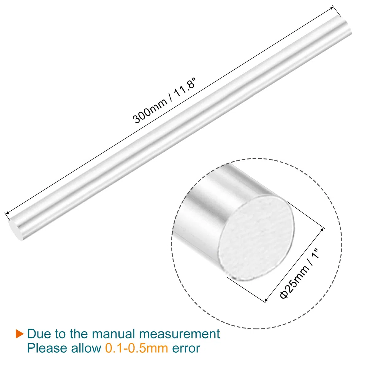 QUARKZMAN Aluminium Rundstab 25mm x 300mm Massiver Drehbank Rundstangen Aluminium Stäbe für DIY Handwerk Packung Gartendekoration RC Modell Industrie Maschinen 1 Stück