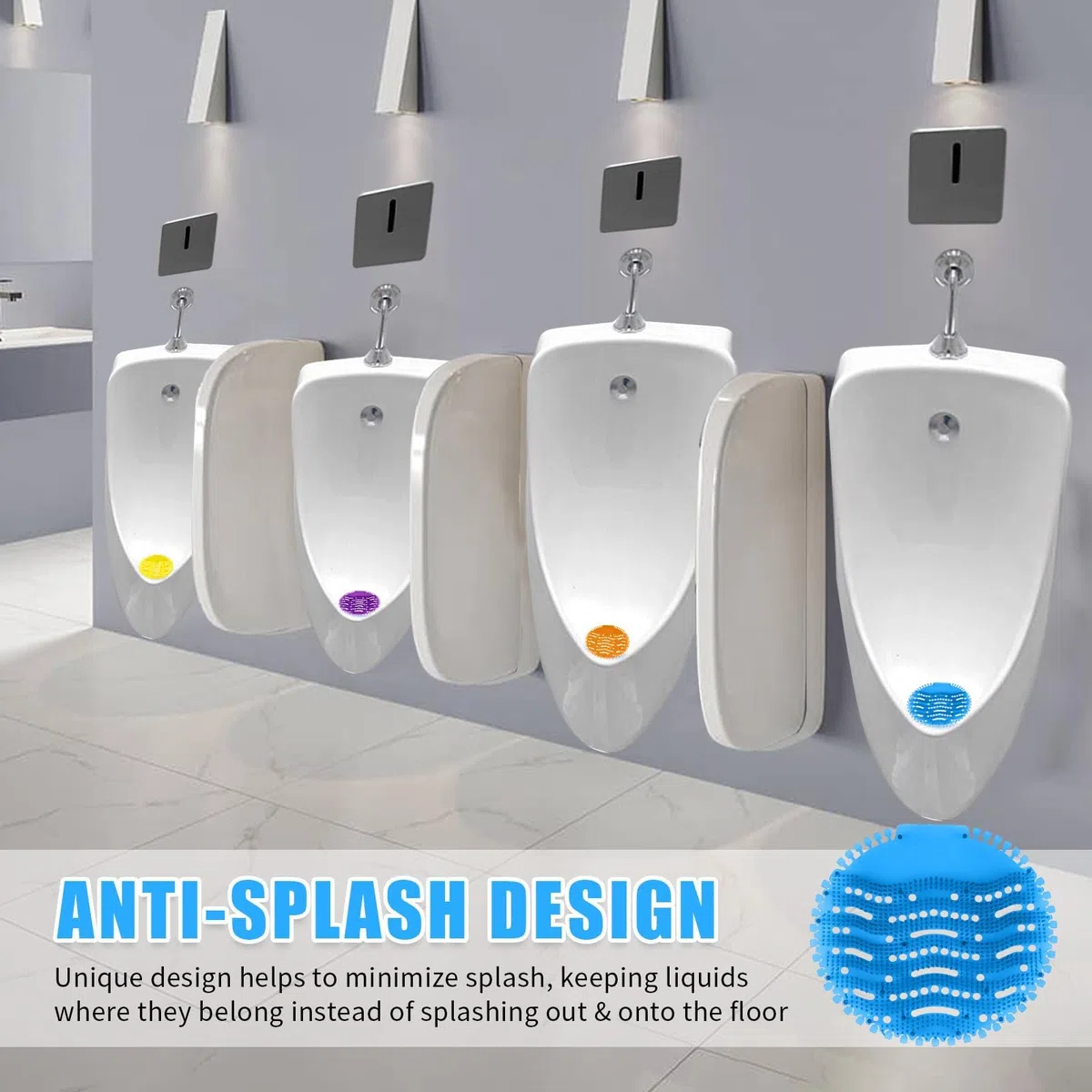 12 Pcs Urinal Screens Deodorizer, Urinal Mats Scented Splash Mat Deodorizer Fresh Pads for Bathroom, Toilet, Restaurants, Offices, Schools, Hotels (Yellow & Purple & Blue & Orange)