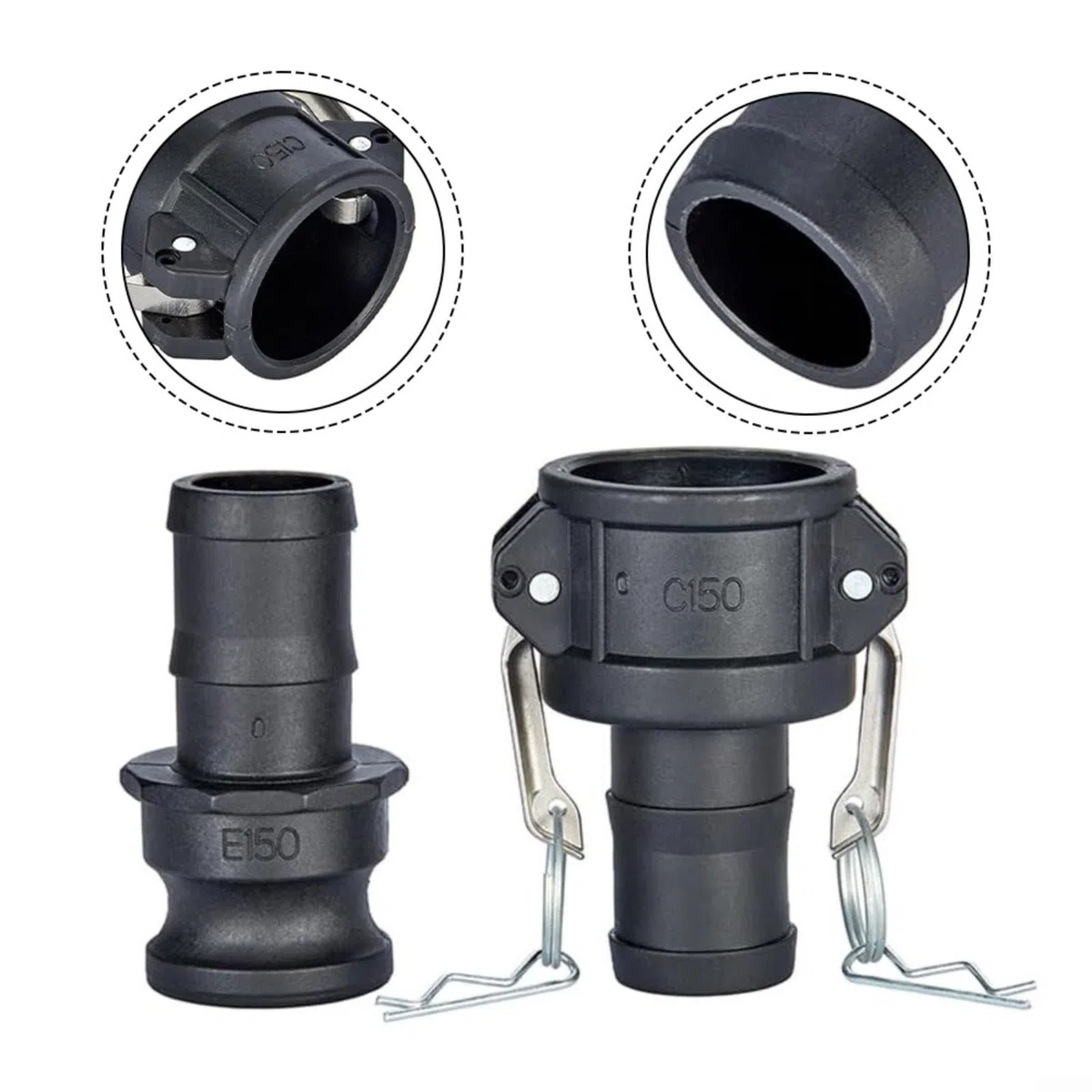 2 Stück 3,8 cm Camlock-Armaturen-Set, mit Teil C-Buchse und Teil E männlichem Adapter, Polypropylen-Schlauchverbinder, für sichere industrielle Flüssigkeitsübertragung