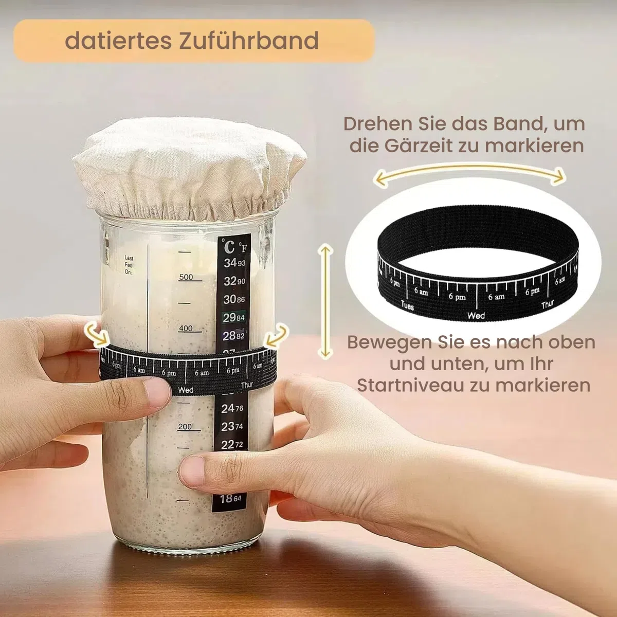 Sauerteig Starter Set,730ml Sauerteig Glas mit Sauerteig Zubehör, Silikon-Spatel, Thermometerpapier, Cloth Cover, Metall-Deckel,8 Etiketten,Stift,Sauerteigbehälter für Fermentieren (A)
