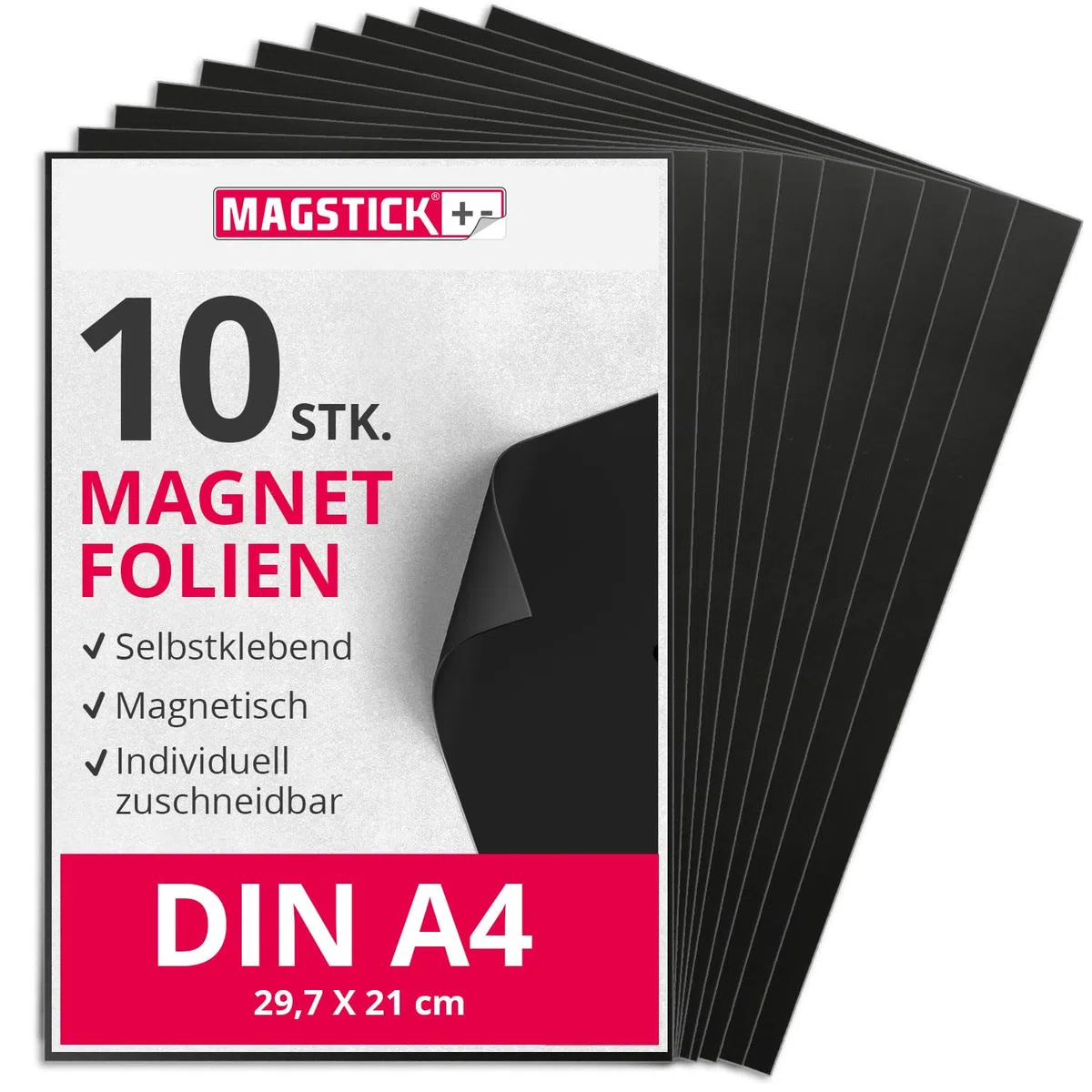 Magnetfolie 10 Stück I DIN A4 I Magnetklebefolie I flexibel selbstklebend zuschneidbar magnetisch beklebbar I zum Basteln ordnen I Stanzen Aufbewahrung Magnetbogen Fotomagnet I mag285