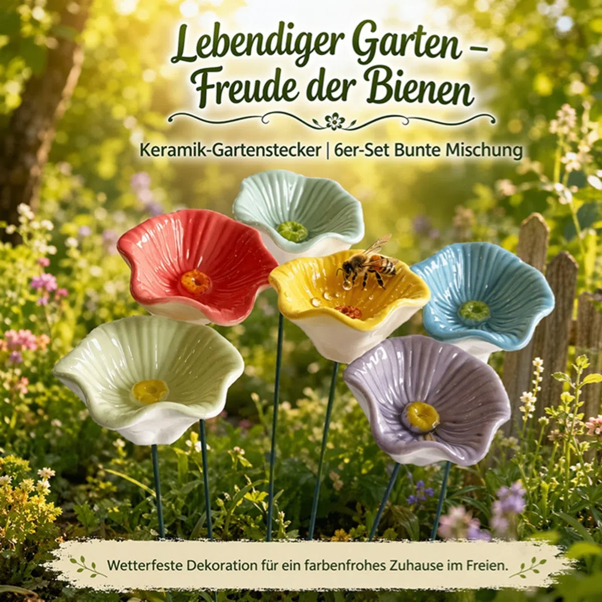 Bienentränke Keramik 6 Stück Insektentränke Garten 2026 Blumen Bienentränke Für Den Garten, Bienenblüten Wassertränke,Blüte Gartenstecker Geschenk Futternapf Für Honig, Spenders,Outdoor,Terrasse