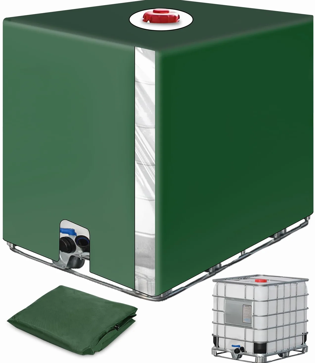 IBC Tankabdeckung 1000 Liter mit Öffnung oben, UV-Schutz, Staubschutz, Tankabdeckung, Grün (120 x 100 x 116 cm)