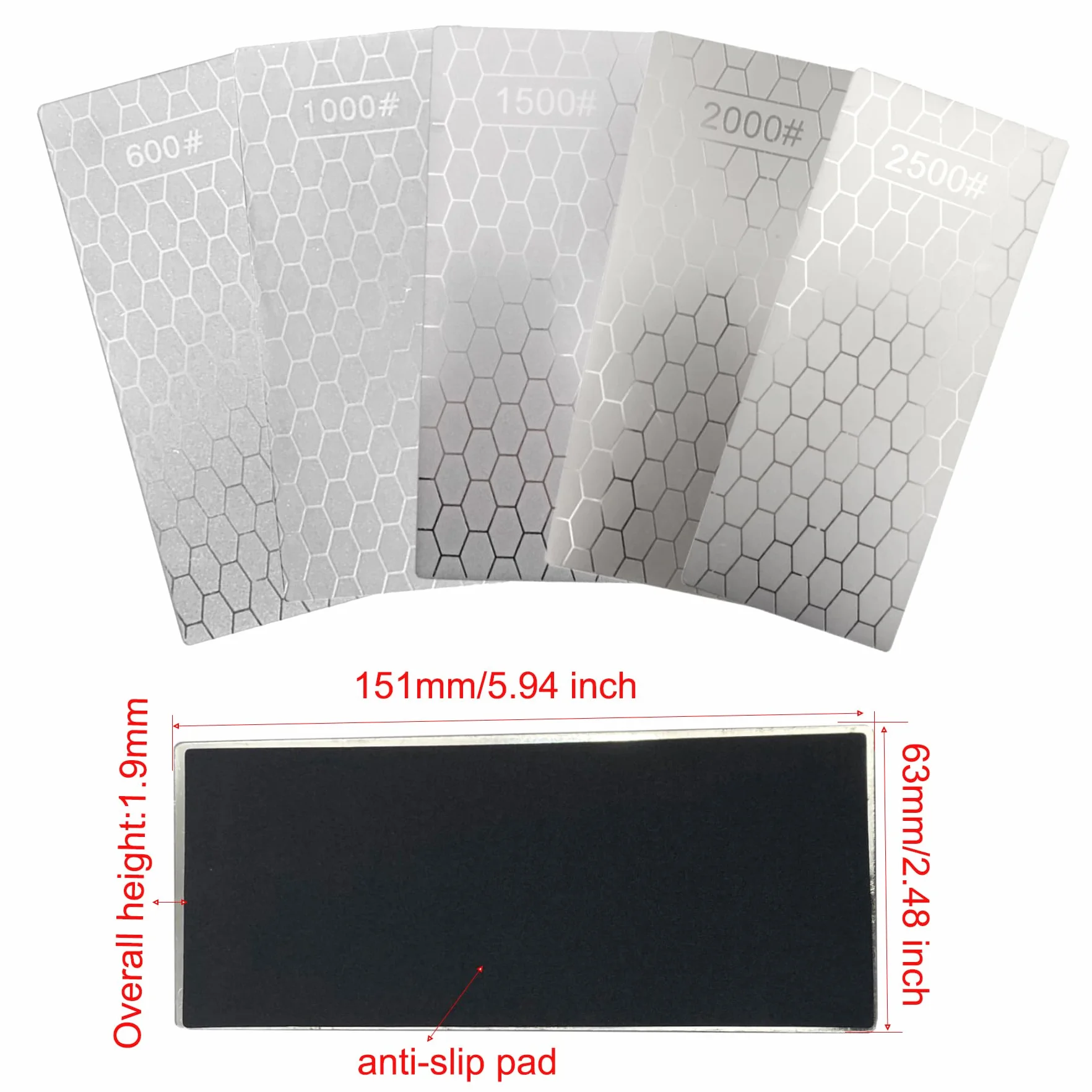 5 Stück Messerschärfsteine, 600/1000/1500/2000/2500 Feinkorn Diamantschärf-Set Platten zum Schärfen von Scheren, Messern, Meißeln, Werkzeugen und Abziehen