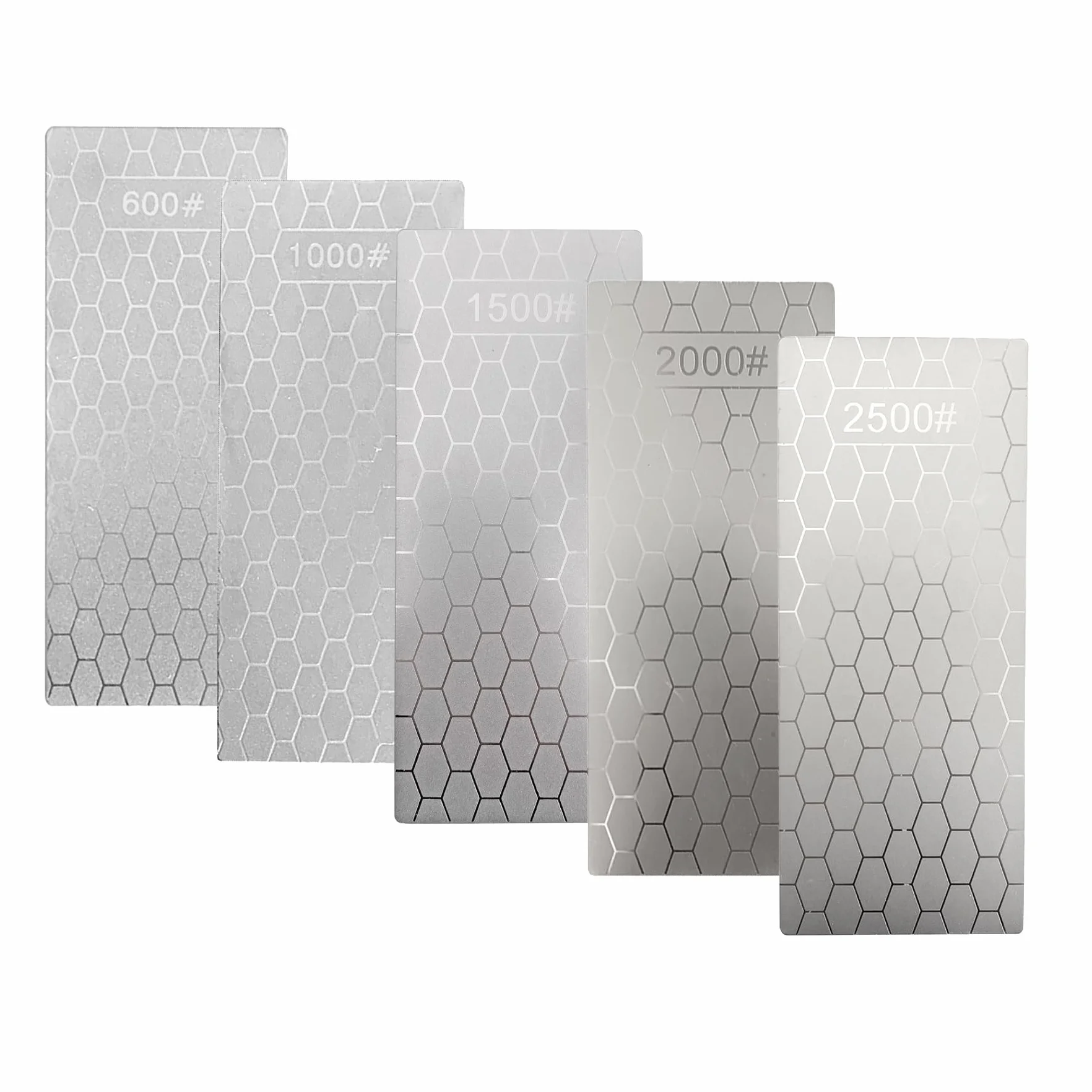 5 Stück Messerschärfsteine, 600/1000/1500/2000/2500 Feinkorn Diamantschärf-Set Platten zum Schärfen von Scheren, Messern, Meißeln, Werkzeugen und Abziehen