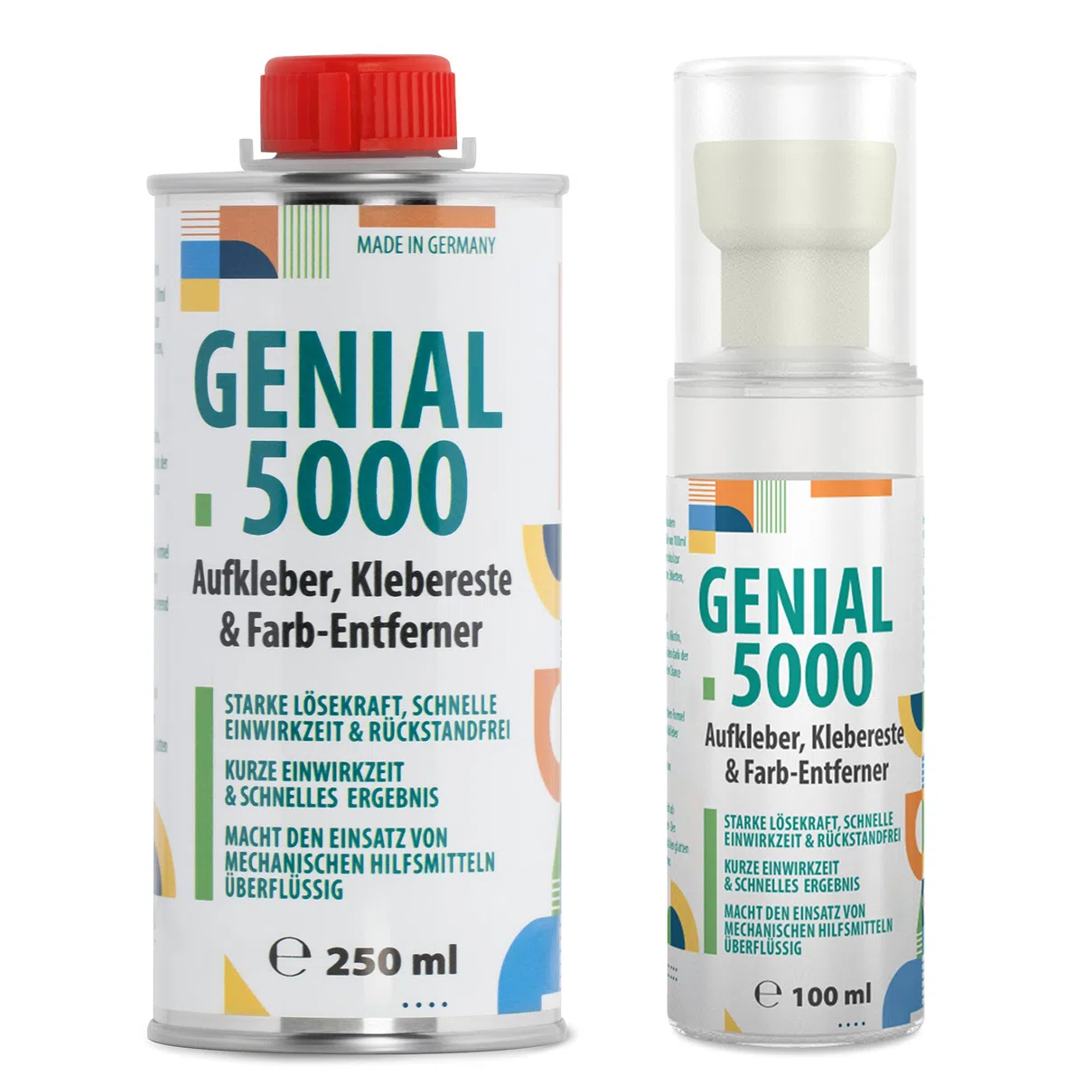 Genial 5000 - Professioneller Klebstoff-Entferner 250ml mit leerer 100ml-Schaumflasche - Effektiver Etikettenlöser für hartnäckige Flecken und Kleber, ideal für Haushalt, Büro und Werkstatt