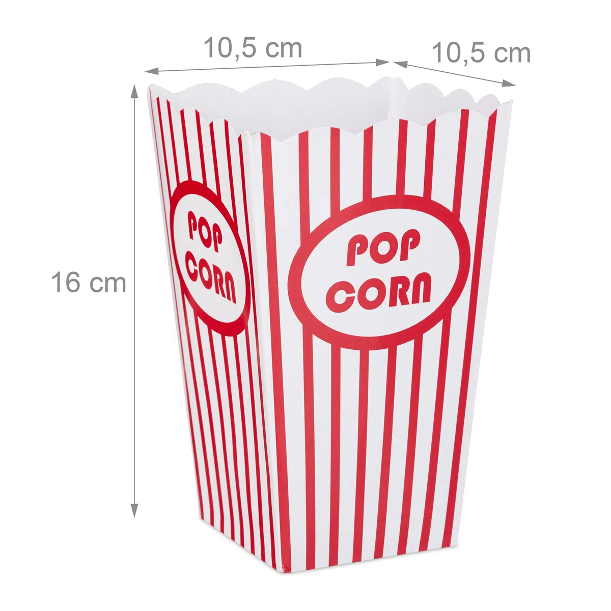 Relaxdays Popcorntüten, 100er Set, gestreift, Retro-Optik, Kino, Filmabend Zubehör, Pappe, Popcornbehälter, rot/weiß