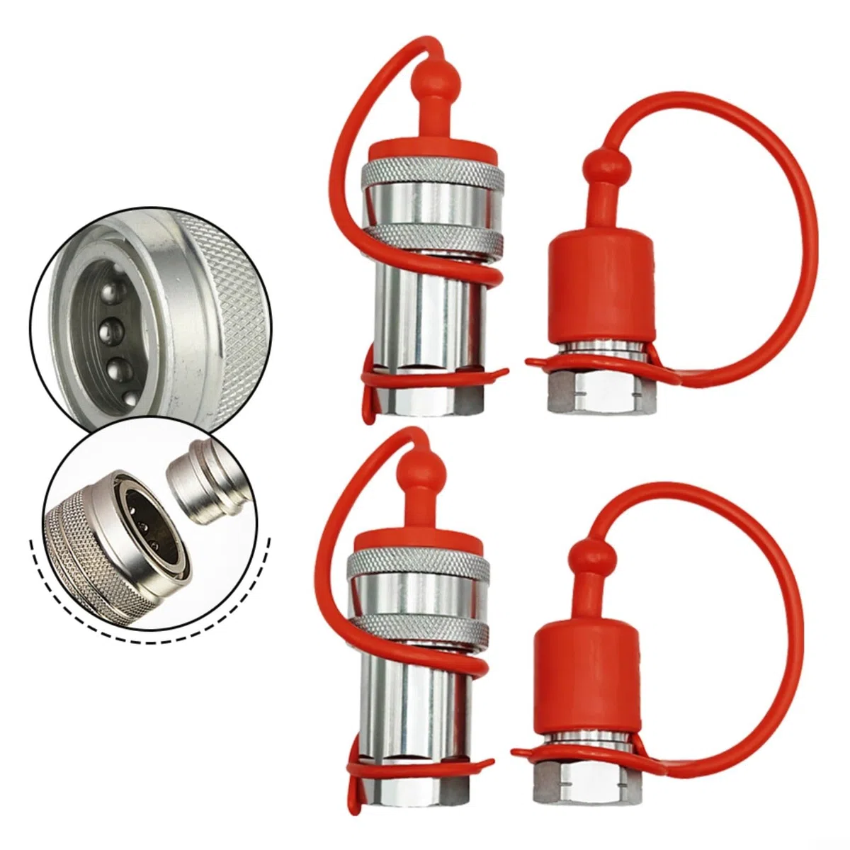 2 Sets ISO5675 Hydraulische Schnellkupplungen NPT 1/4 3/8 1/2 Zoll für Traktorpumpen 4000 PSI Kohlenstoffstahl mit Staubschutzkappen Silber (NPT1/4)