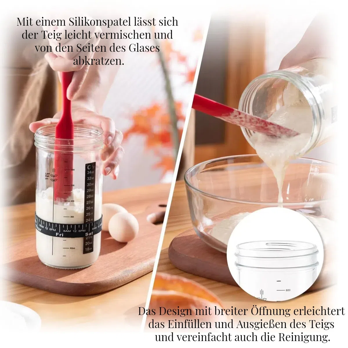 Sauerteig Starter Set,730ml Sauerteig Glas mit Sauerteig Zubehör, Silikon-Spatel, Thermometerpapier, Cloth Cover, Metall-Deckel,8 Etiketten,Stift,Sauerteigbehälter für Fermentieren (A)