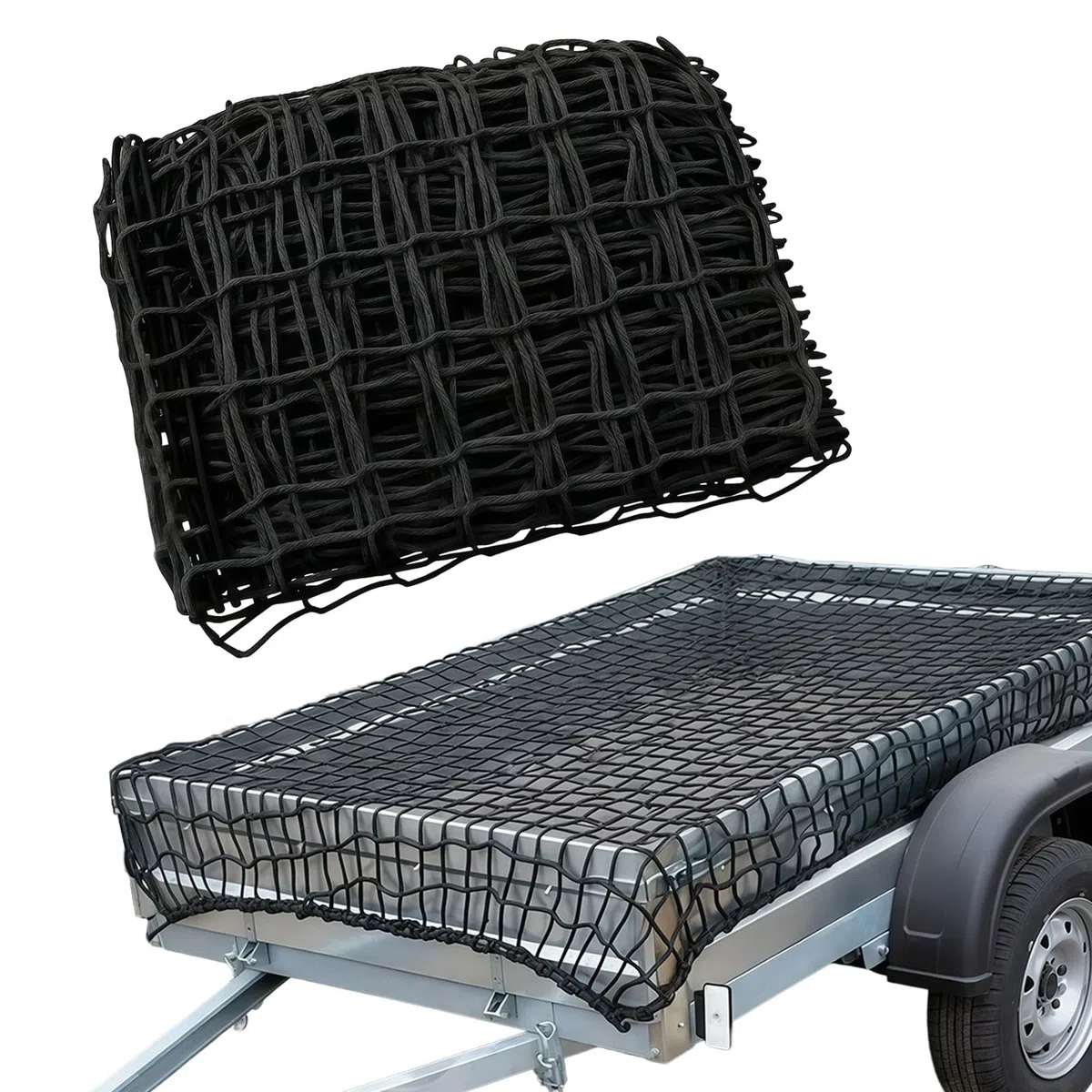 Anhängernetz 2x3m Ladungssicherungsnetz Feinmaschiges, Elastisches Hängernetz Schwarz, Containernetz, Sicherungsnetz der Größen 1x2 m bis 2x3 m, zur perfekten Ladungssicherung Anhänger Zubehör
