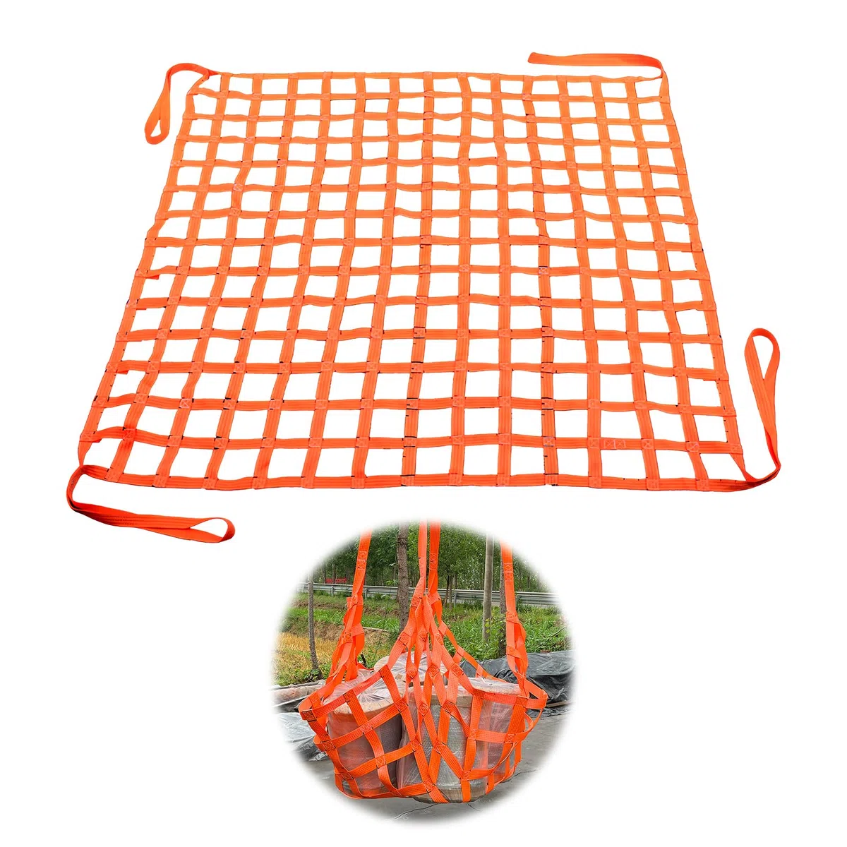 Hebe-Hebenetz,Ladung Hängendes Netz,1 x 1 m 500 kg Polyester Schlingen,Lastenheber Netz,Gurtbandnetz,Hohe Tragfähigkeit Hangendes Hebenetz,für Ladungssicherung Vertikales Heben Absperrnetze