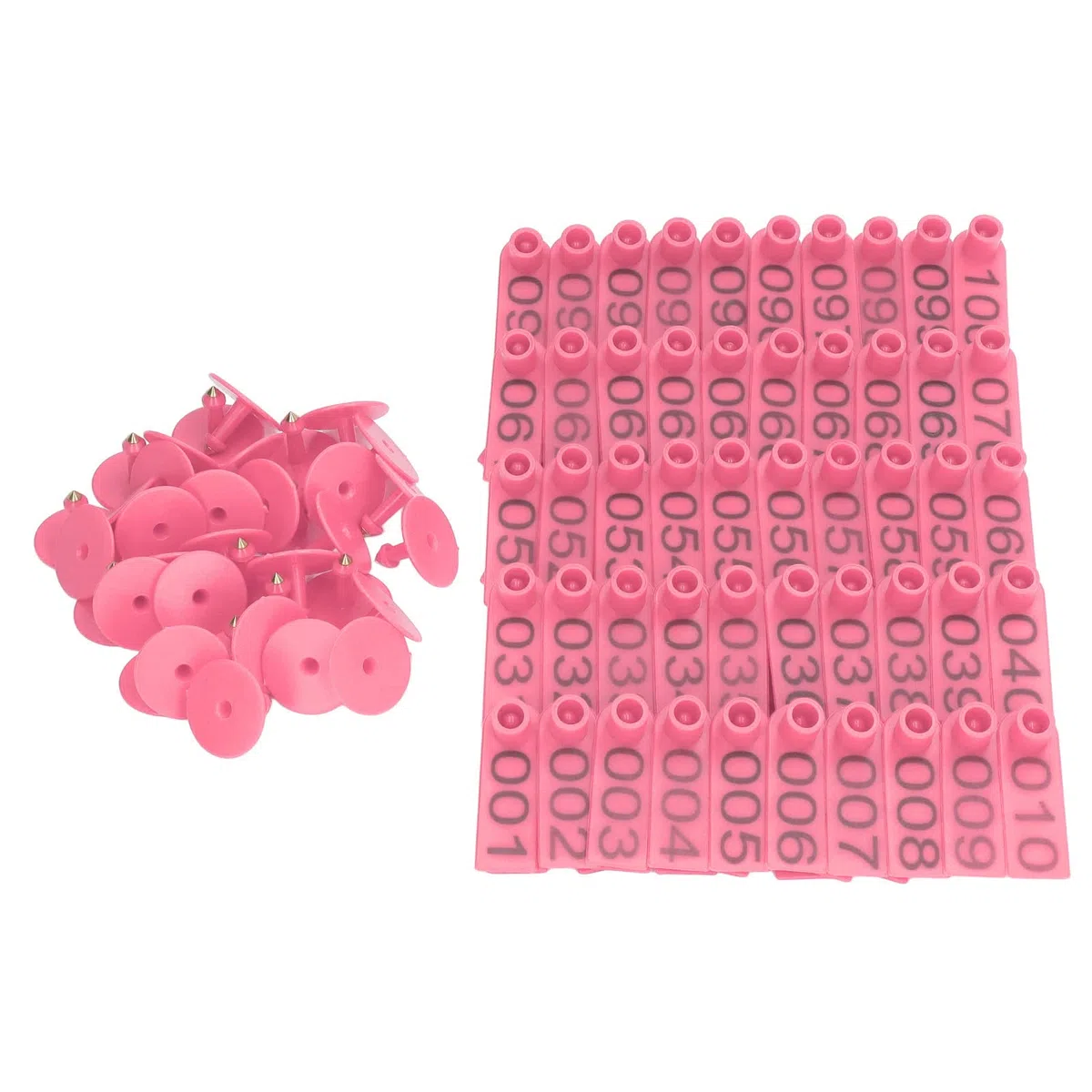100 Sets Rinder-Ohrmarken, Kuh-Ohrmarken, Schaf-Ohrmarken, große wiederverwendbare Kunststoff-Vieh-Ohrmarken mit Nummer, Geflügel-Ohrmarke für Kuh, Schaf (Pink)