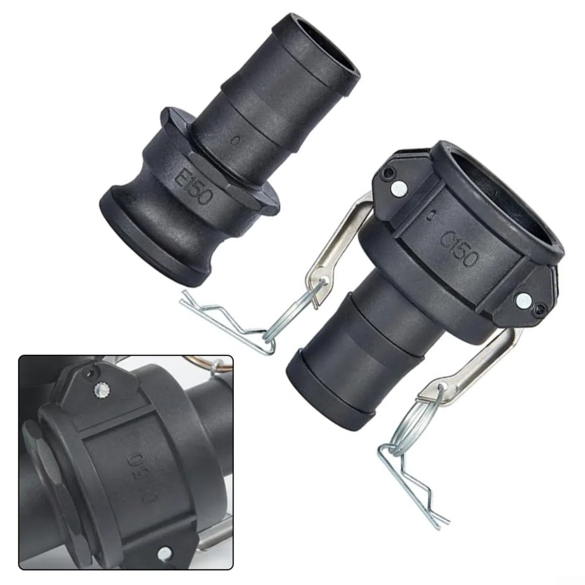 2 Stück 3,8 cm Camlock-Armaturen-Set, mit Teil C-Buchse und Teil E männlichem Adapter, Polypropylen-Schlauchverbinder, für sichere industrielle Flüssigkeitsübertragung
