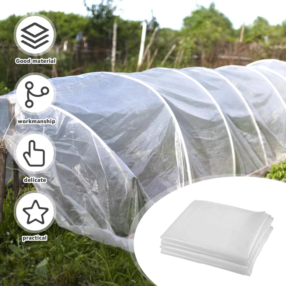 2m x 6m Polyethylenfolie Transparent Gewächshausfolie, Extra Dick Reißfest UV-resistente Gartenfolie aus Tunnelfolie PE Folie für Tomatenhaus Gemüse Pflanzen Gartenarbeit Landwirtschaft Treibhaus (L)