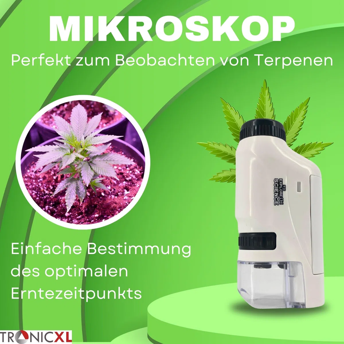 TronicXL Grow Taschenmikroskop 60x - 120x Lupe Mikroskop für Trichome Ernte Zubehör für Growbox Grower Erntehelfer Prüfung Messgerät Schädlinge Pilze