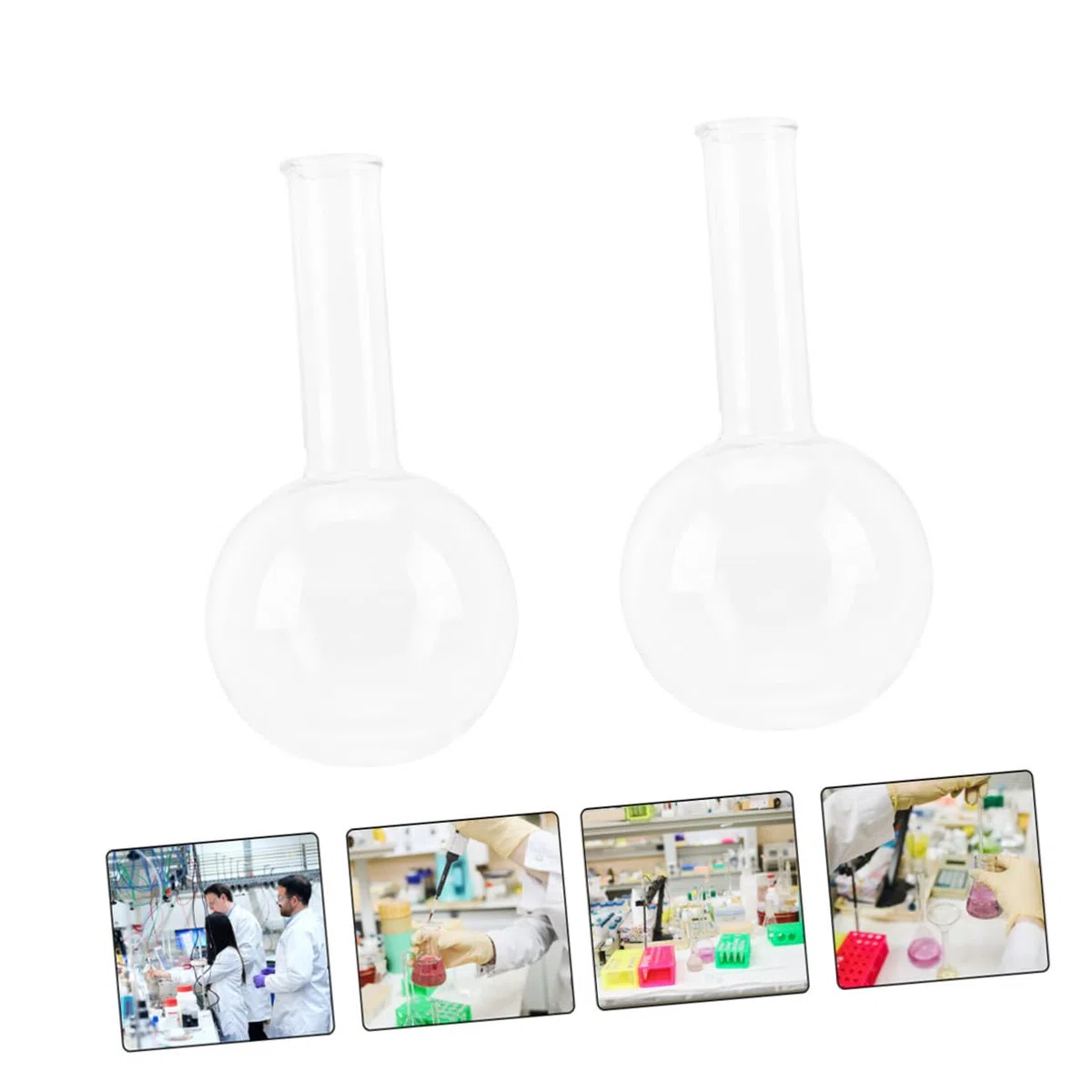 OUNONA 2 Stück Rundboden Glasflaschen Experimentierkolben aus Glas Tragbar für Laborbedarf und Chemische Experimente Transparent