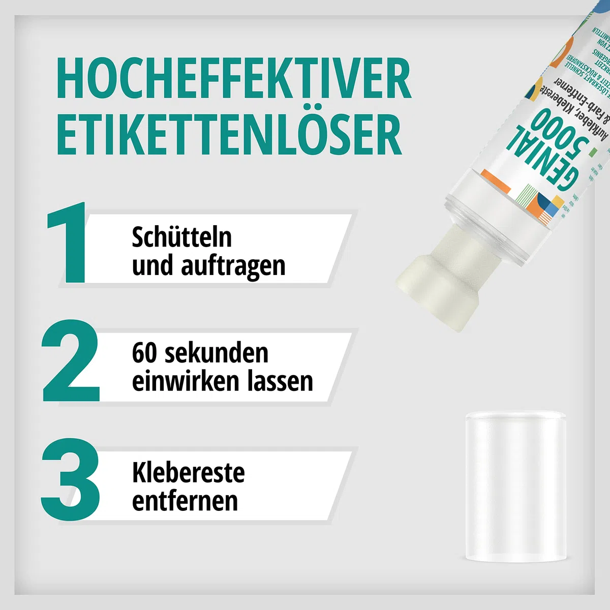 Genial 5000 - Professioneller Klebstoff-Entferner 250ml mit leerer 100ml-Schaumflasche - Effektiver Etikettenlöser für hartnäckige Flecken und Kleber, ideal für Haushalt, Büro und Werkstatt