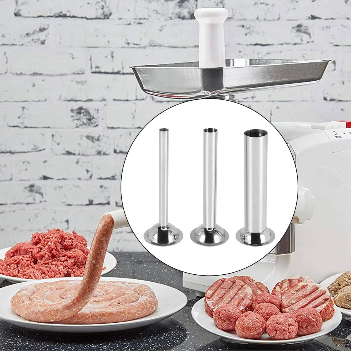 3 StüCke Edelstahl Wurst FüLlmaterial FüLlrohre Trichter DüSen Ersatzteile FüLlrohr, Basis Durchmesser: 58Mm