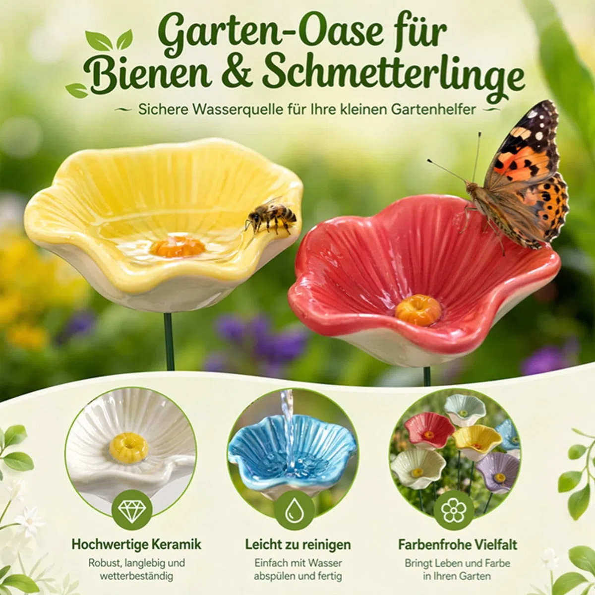 Bienentränke Keramik 6 Stück Insektentränke Garten 2026 Blumen Bienentränke Für Den Garten, Bienenblüten Wassertränke,Blüte Gartenstecker Geschenk Futternapf Für Honig, Spenders,Outdoor,Terrasse
