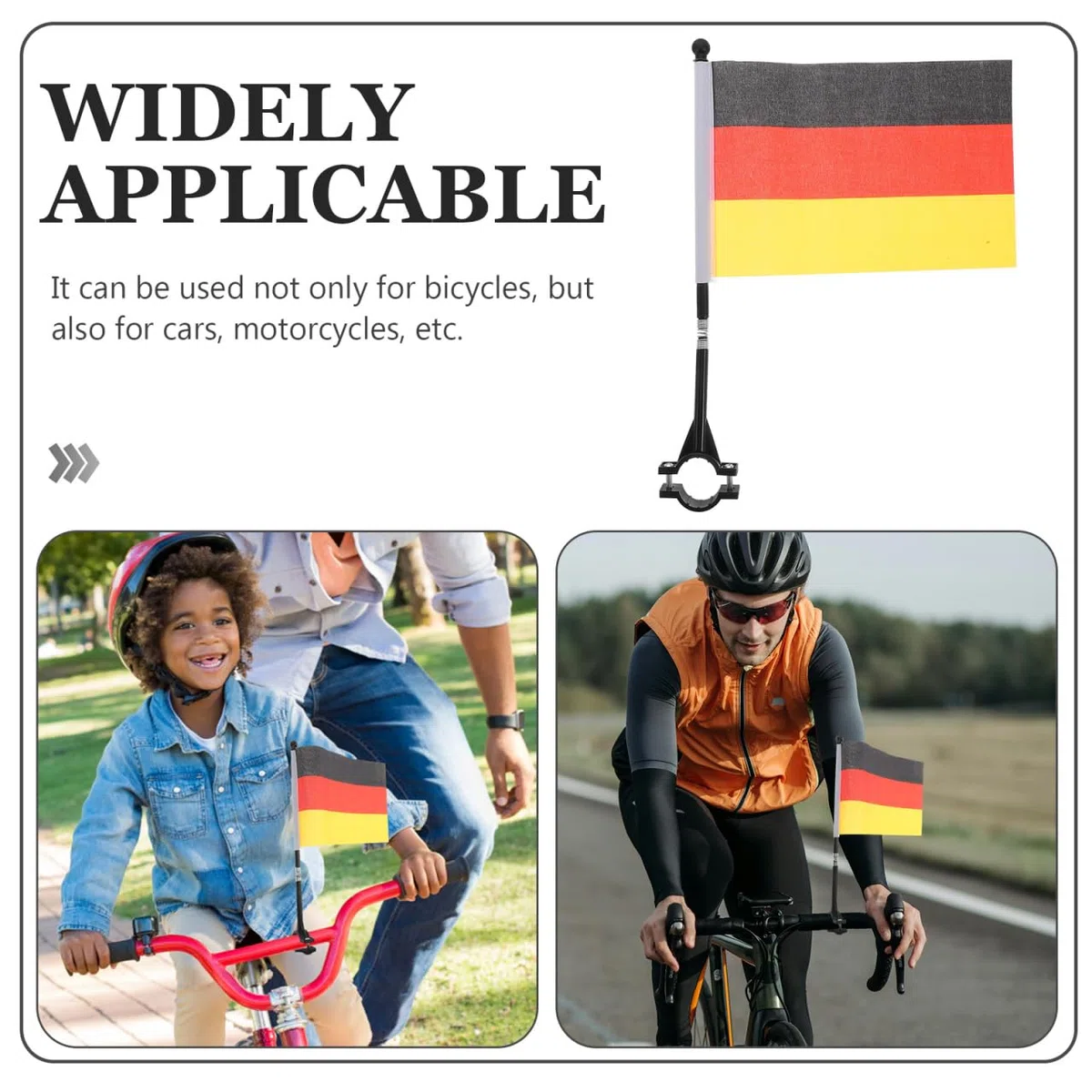 HANABASS 3 StüCk Fahrradfahnen Deutschland Mit Stab Fahrradflagge FüR Fahrradlenker Und Motorrad Sicherheitsflagge Einfache Montage Inklusive Mastclip Und Ersatzfahnen