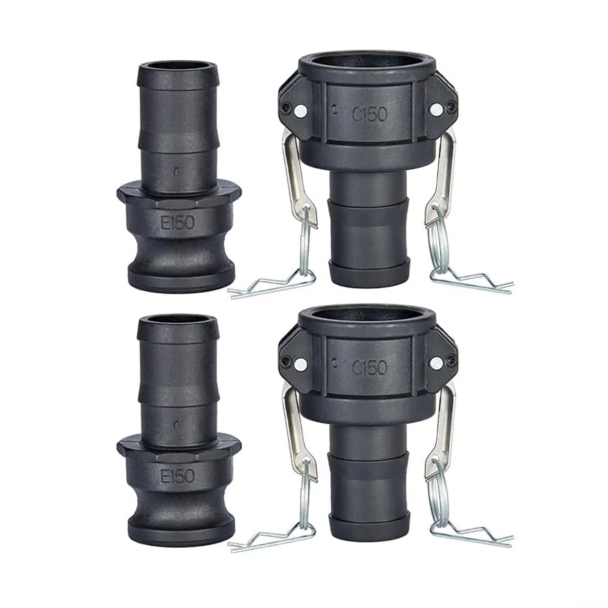 2 Stück 3,8 cm Camlock-Armaturen-Set, mit Teil C-Buchse und Teil E männlichem Adapter, Polypropylen-Schlauchverbinder, für sichere industrielle Flüssigkeitsübertragung