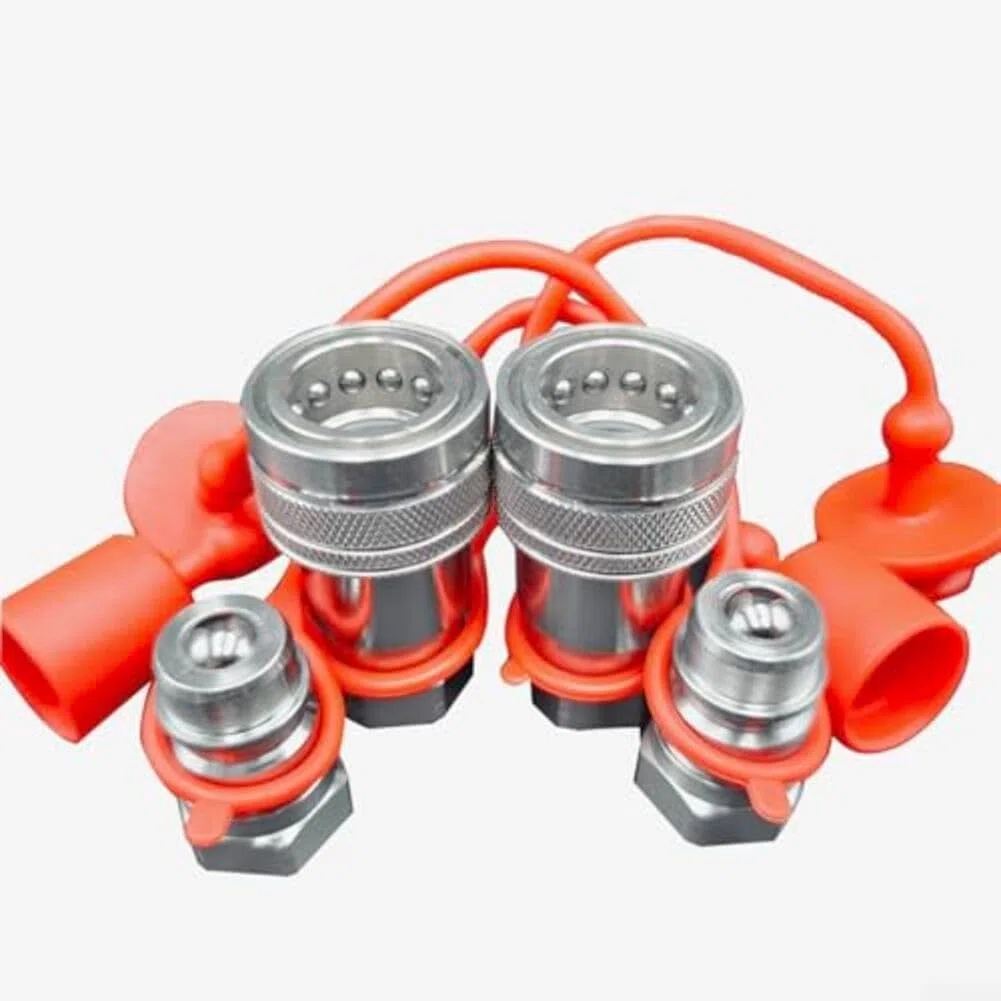 2 Sets ISO5675 Hydraulische Schnellkupplungen NPT 1/4 3/8 1/2 Zoll für Traktorpumpen 4000 PSI Kohlenstoffstahl mit Staubschutzkappen Silber (NPT1/4)