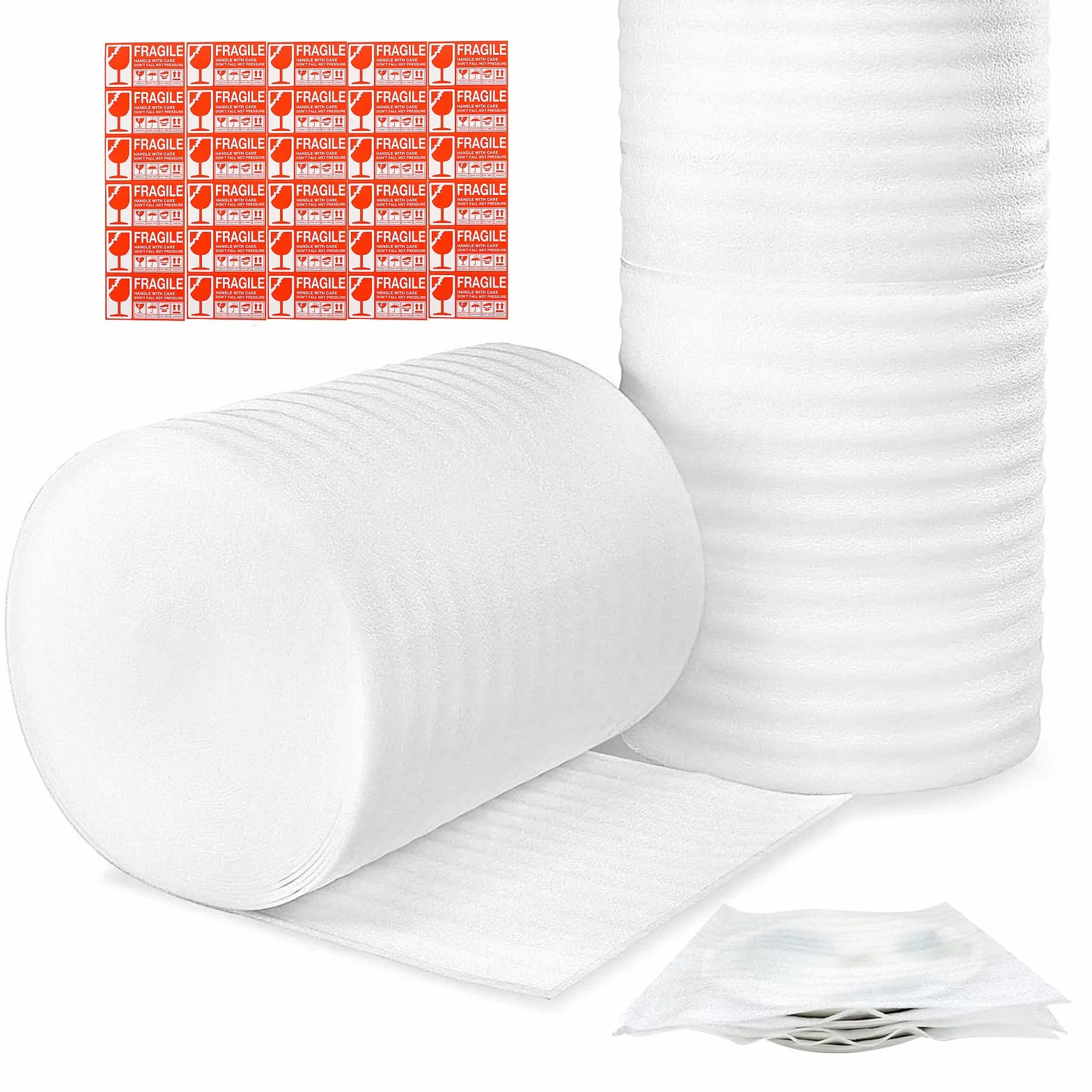 JIUZHOUXIN verpackungsmaterial,Foam Wrap Roll, zum Schutz zerbrechlicher Gegenstände, Möbel, Transportverpackungen, Kartonfüllungen, mit FRAGILE Warnaufklebern (35.5CM X 48M)
