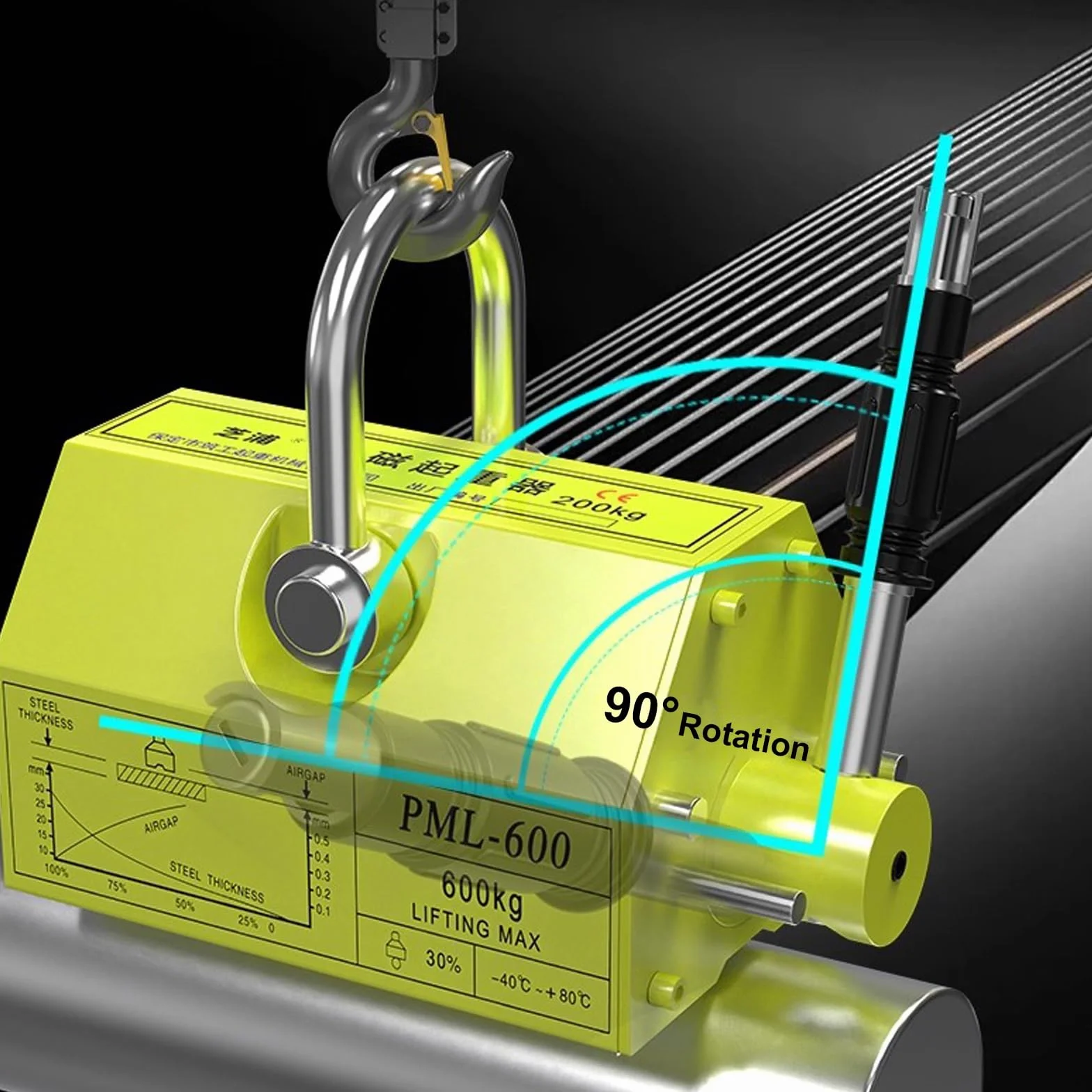 Magnetheber, Hebemagnet mit Entriegelung, Permanent-Hebemagnete, Hochleistungsmagnet für Hebezeuge, Werkstattkrane, Blöcke, Bretter(400kg/880lb)
