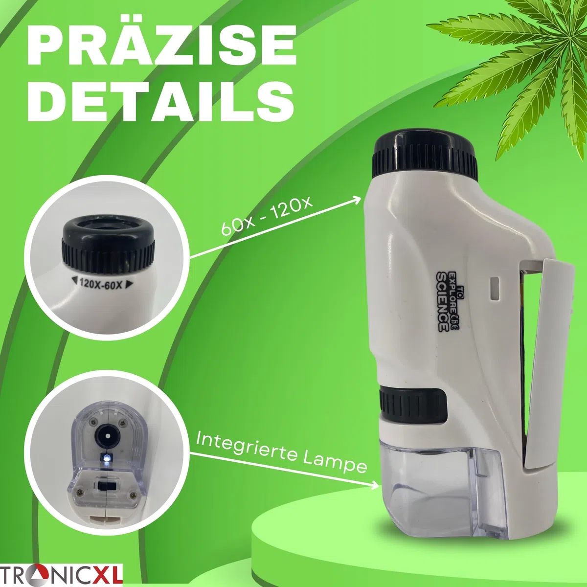 TronicXL Grow Taschenmikroskop 60x - 120x Lupe Mikroskop für Trichome Ernte Zubehör für Growbox Grower Erntehelfer Prüfung Messgerät Schädlinge Pilze
