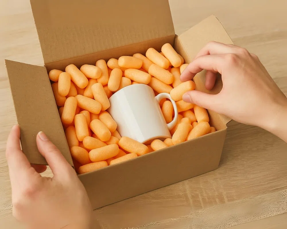 Verpackungschips Orange Zylinderform Bio | aus Maisstärke | 100% biologisch abbaubar und kompostierbar Füllchips Polsterchips Polstermaterial Füllmaterial (100)