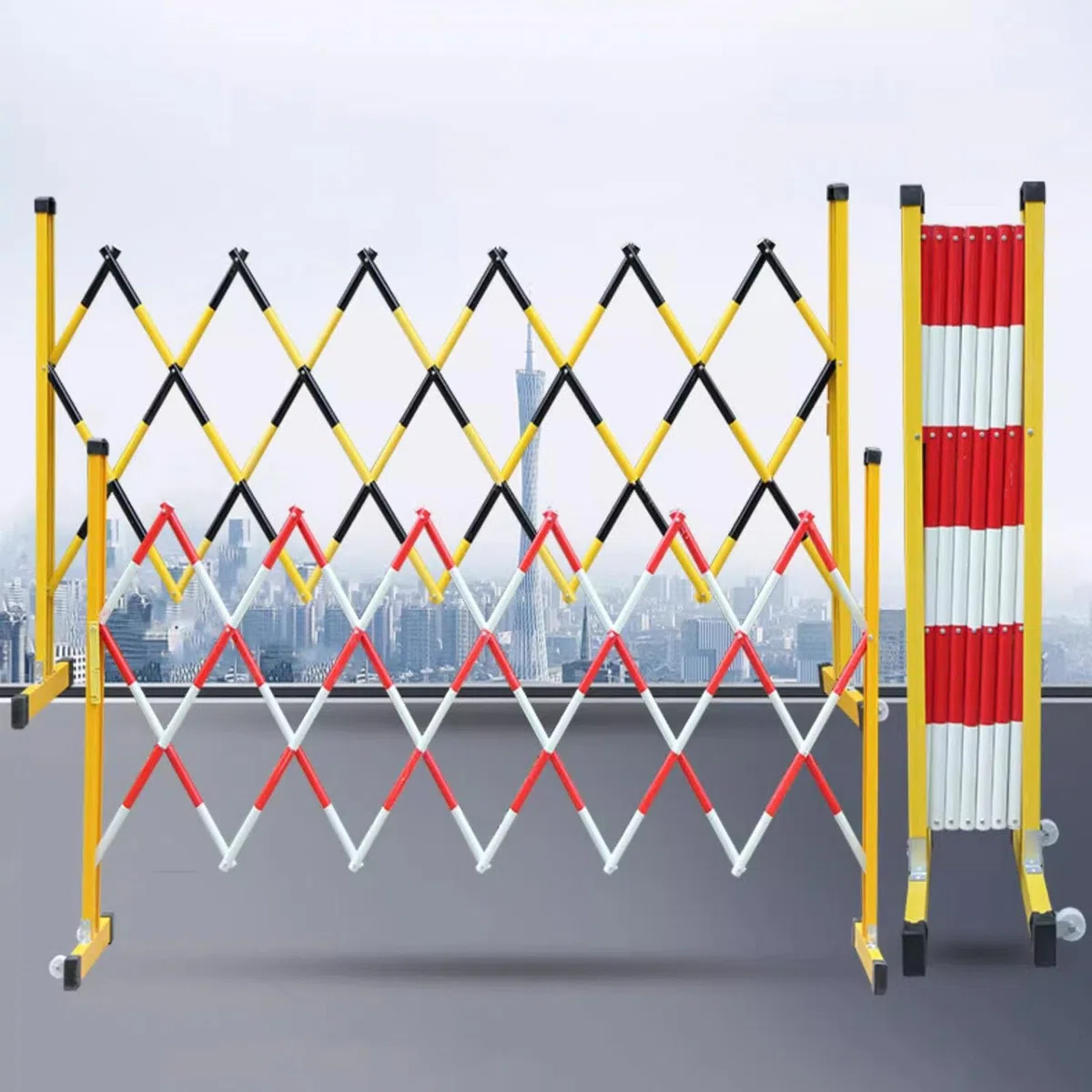 Tragbares, ausziehbares Absperrgitter für Einfahrten, flexibler, mobiler Faltzaun mit Rollen, Absperrgitter für den Außenbereich, geeignet für Autobahnen, Einkaufszentren und Baustellen – Ge