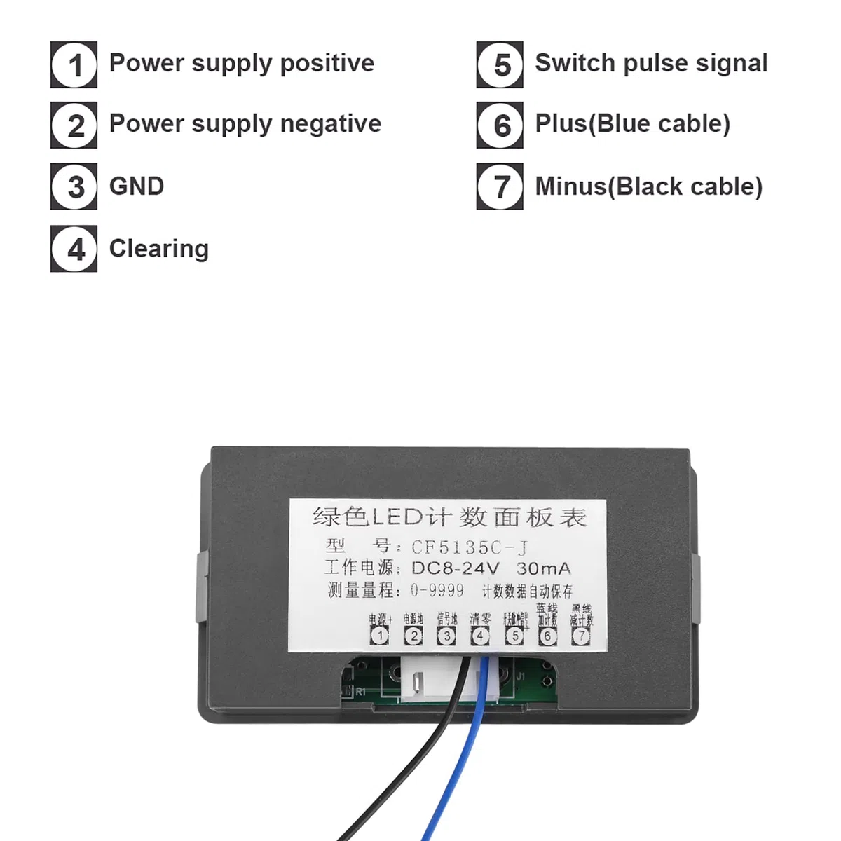 4-stelliger Automatischer Digitalzähler, DC 8-24V, LED-Anzeige, Zählbereich 0-9999, Aufwärts-Abwärts-Zähler, Grün, 8x4x2,5 cm