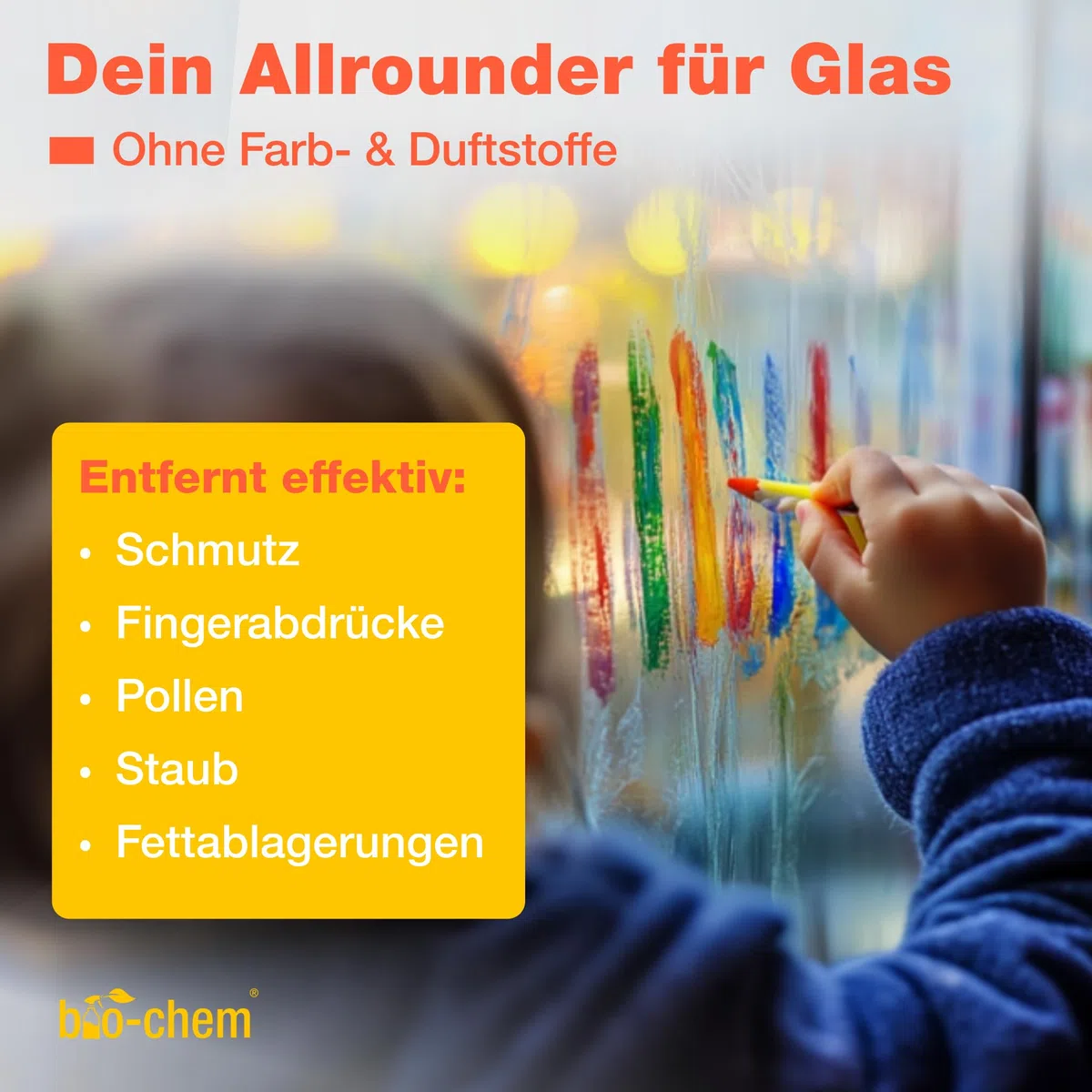 bio-chem Glasreiniger Hochglanzreiniger 750ml | Für Glasflächen, Spiegel, Fenster, Autoscheiben, Küchenfronten und lackierte Oberflächen