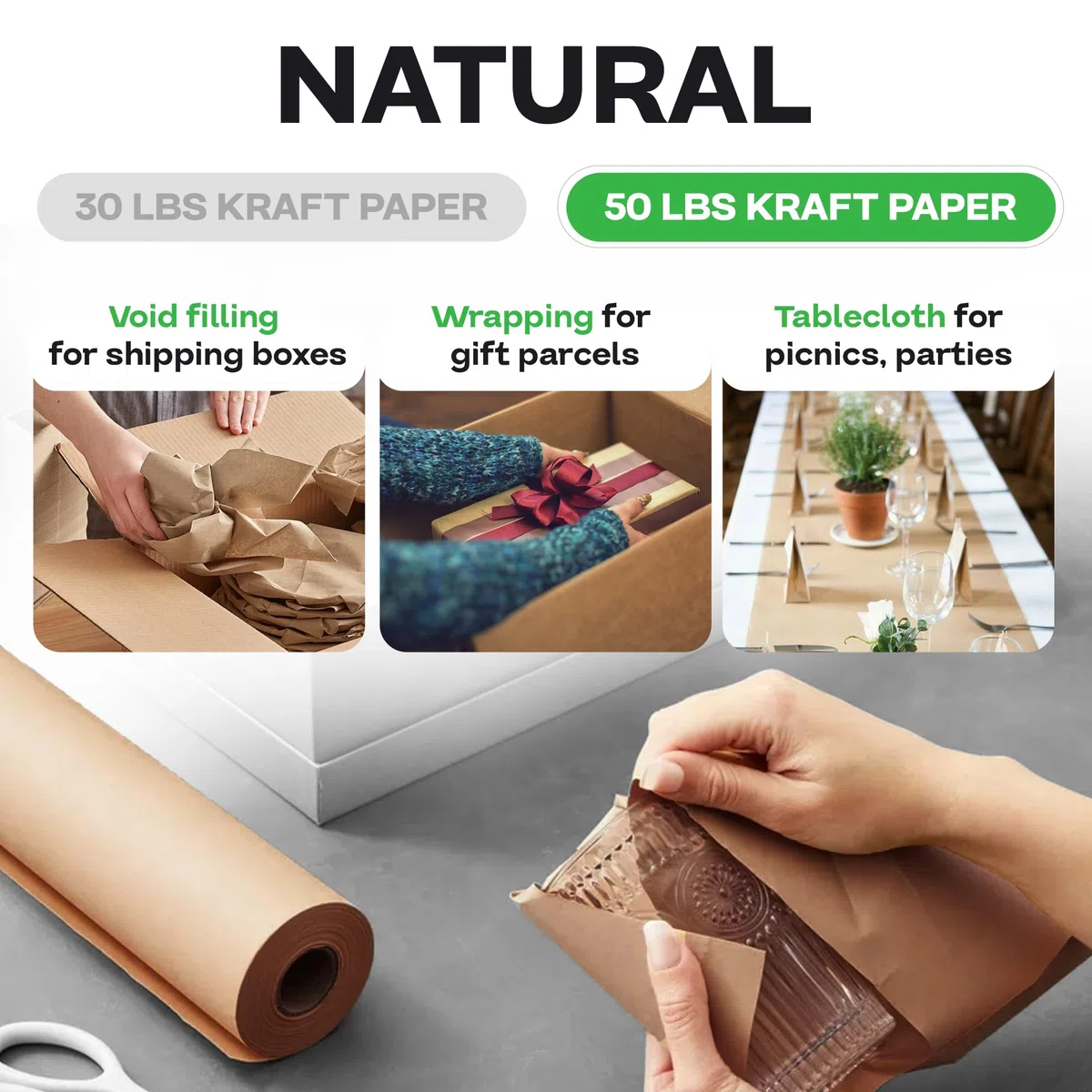 IDL Packaging 91,4 cm x 229,5 m, braunes Kraftpapier-Rolle, 22,7 kg (1 Stück) – strapazierfähiges Papier zum Verpacken, Umzug, Versand, Basteln, 100% recycelbares natürliches Kraft-Geschenkpapier