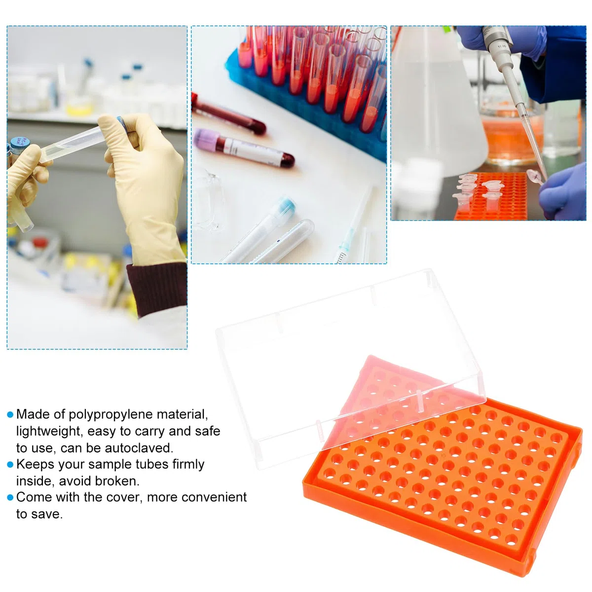 PATIKIL 96-Well PCR Tube Rack Für 0.2ml Teststreifenröhrchen 5 Stücke Wasserdichte Röhrchenfüllschale Zentrifugenröhrchenhalter Orange