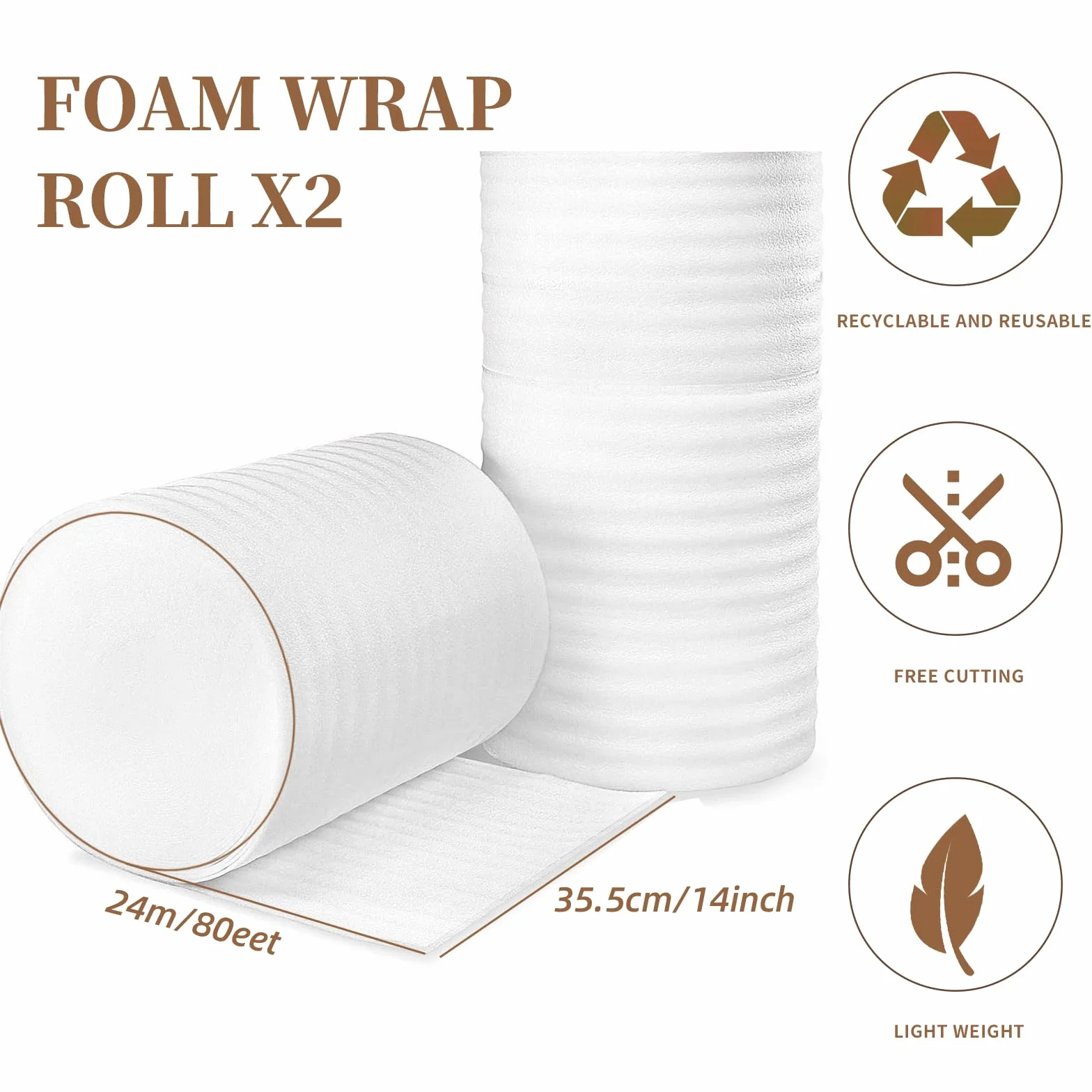 JIUZHOUXIN verpackungsmaterial,Foam Wrap Roll, zum Schutz zerbrechlicher Gegenstände, Möbel, Transportverpackungen, Kartonfüllungen, mit FRAGILE Warnaufklebern (35.5CM X 48M)