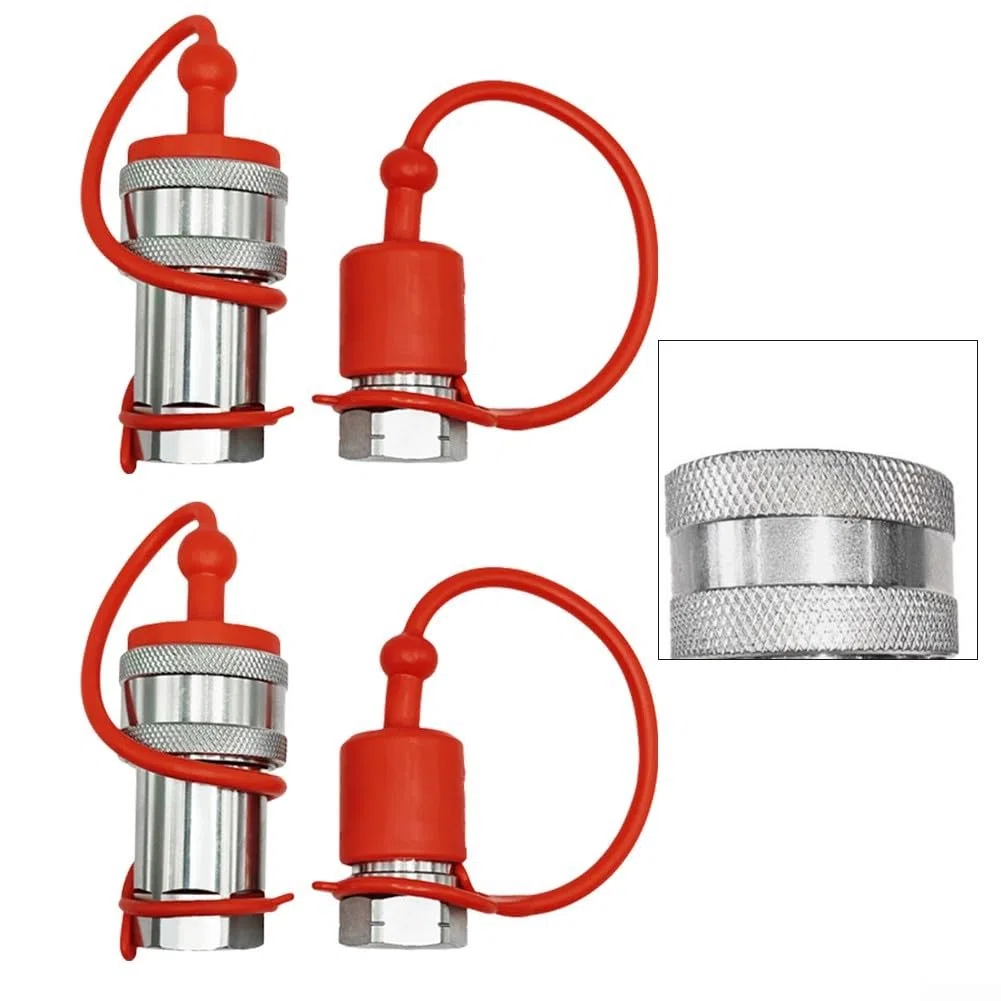 2 Sets ISO5675 Hydraulische Schnellkupplungen NPT 1/4 3/8 1/2 Zoll für Traktorpumpen 4000 PSI Kohlenstoffstahl mit Staubschutzkappen Silber (NPT1/4)