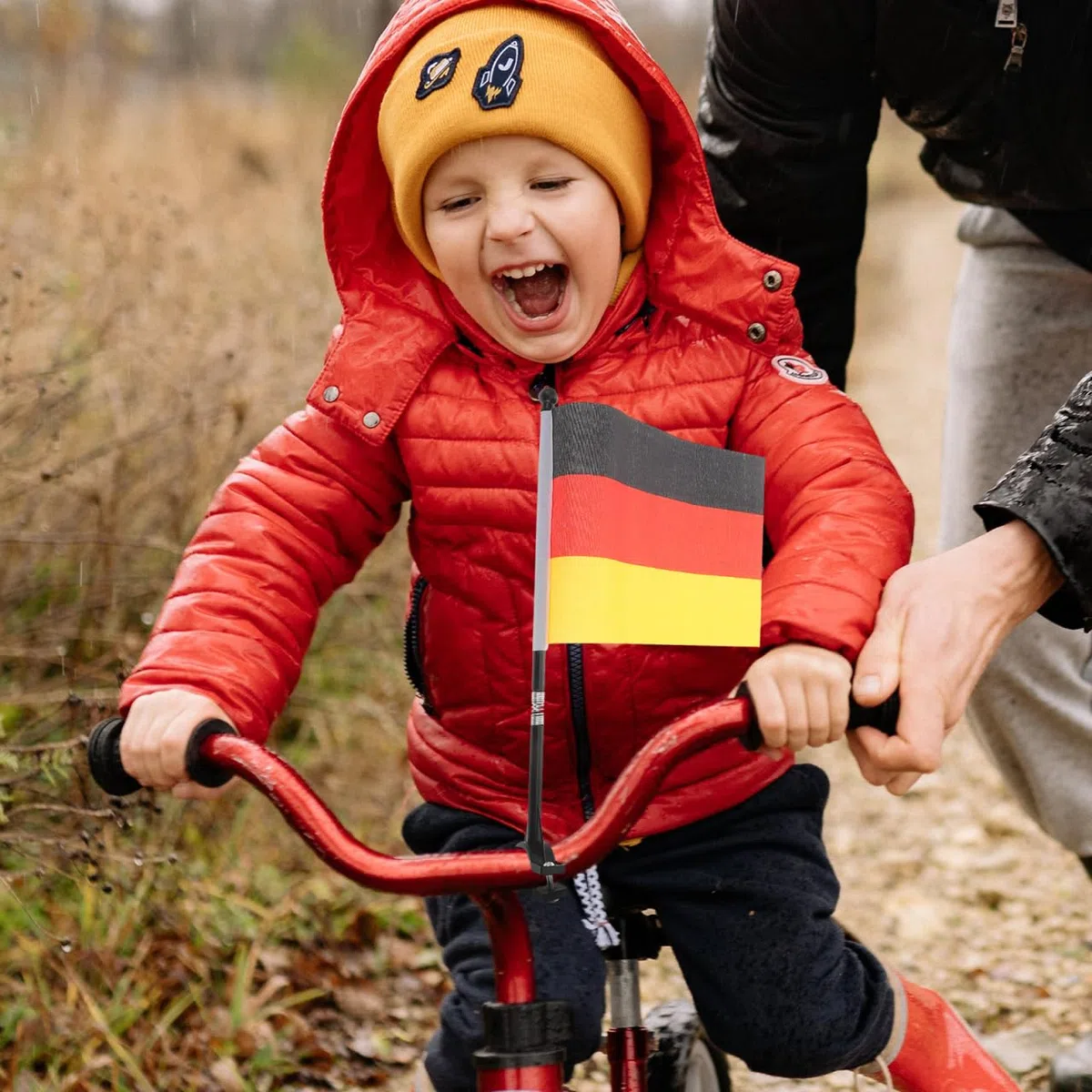 HANABASS 3 StüCk Fahrradfahnen Deutschland Mit Stab Fahrradflagge FüR Fahrradlenker Und Motorrad Sicherheitsflagge Einfache Montage Inklusive Mastclip Und Ersatzfahnen