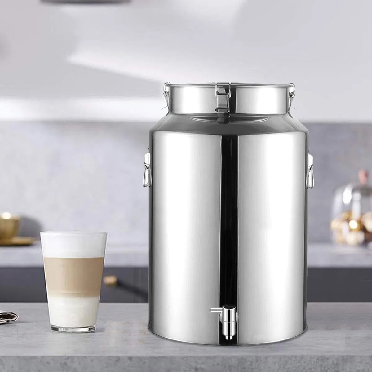 Milcheimer, Milchkanne 201, Edelstahl-Ölfass, Milcheimer, Weineimer, Eimer mit Zapfhahn, Dichtungsfässer, Transportbehälter für Flüssigkeiten, Lagerung (Silver-35L)
