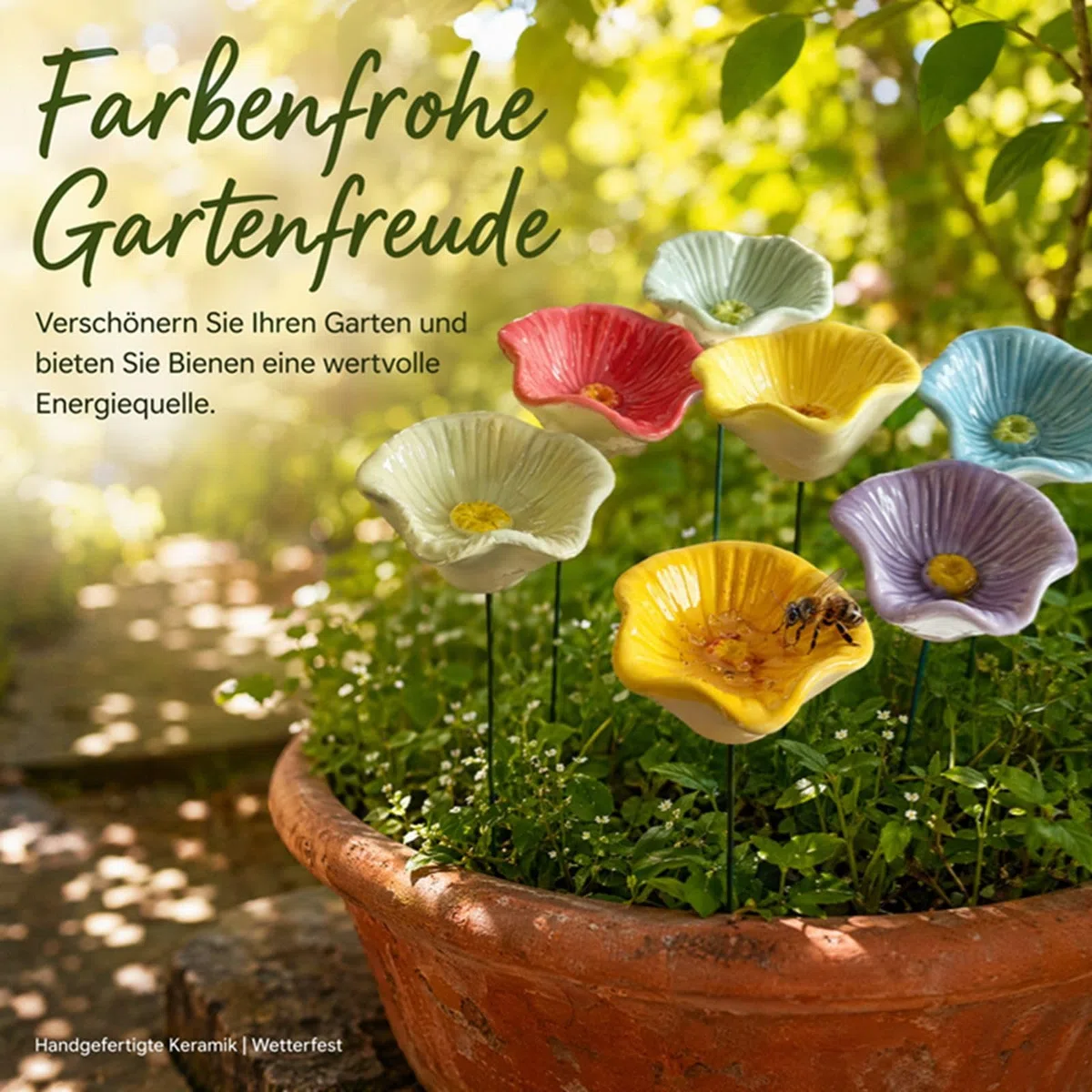 Bienentränke Keramik 6 Stück Insektentränke Garten 2026 Blumen Bienentränke Für Den Garten, Bienenblüten Wassertränke,Blüte Gartenstecker Geschenk Futternapf Für Honig, Spenders,Outdoor,Terrasse