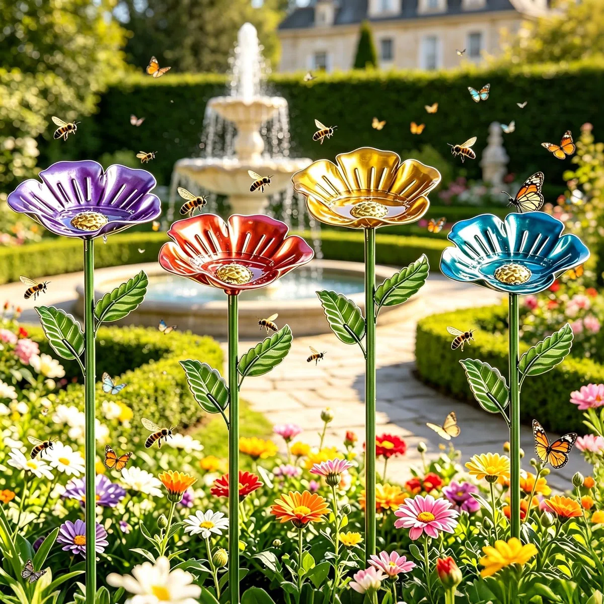 Bienengießstation, 4 Stück Metall Bienenbecher für Garten, Bienenfutterspender für durstige Bestäuber, Bestäuber Wasserspender für Bienen & Schmetterlinge, Outdoor Garten Hof Dekor.