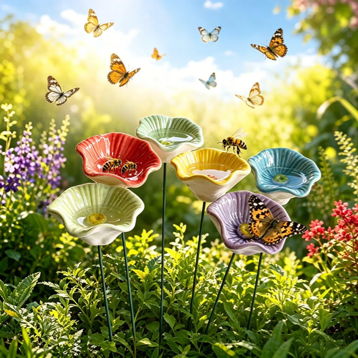 Bienentränke Keramik 6 Stück Insektentränke Garten 2026 Blumen Bienentränke Für Den Garten, Bienenblüten Wassertränke,Blüte Gartenstecker Geschenk Futternapf Für Honig, Spenders,Outdoor,Terrasse